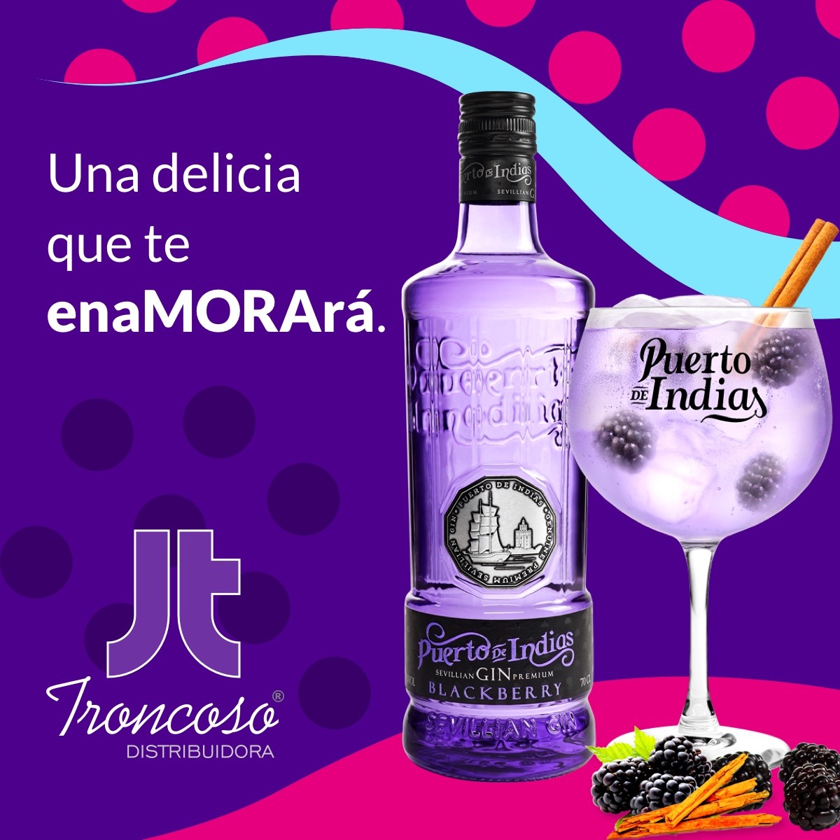 Puerto de Indias Blackberry, nueva ginebra de mora disponible en Troncoso Distribuidora